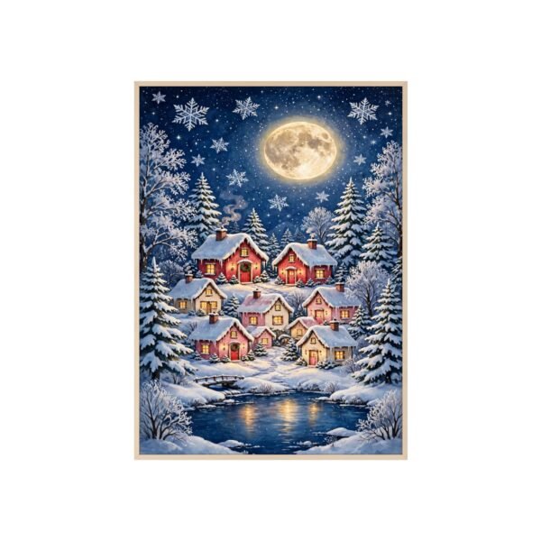 Christmas Village Winter Moon Poster with Wooden Frame - Image 1
