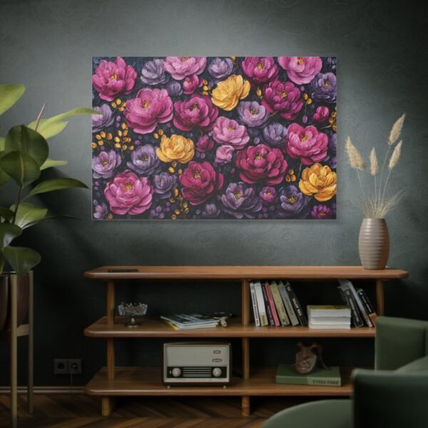 Floral Canvas Wall Art – Pink, Purple & Gold Peony Pattern, Stretched Matte Canvas - Image 5