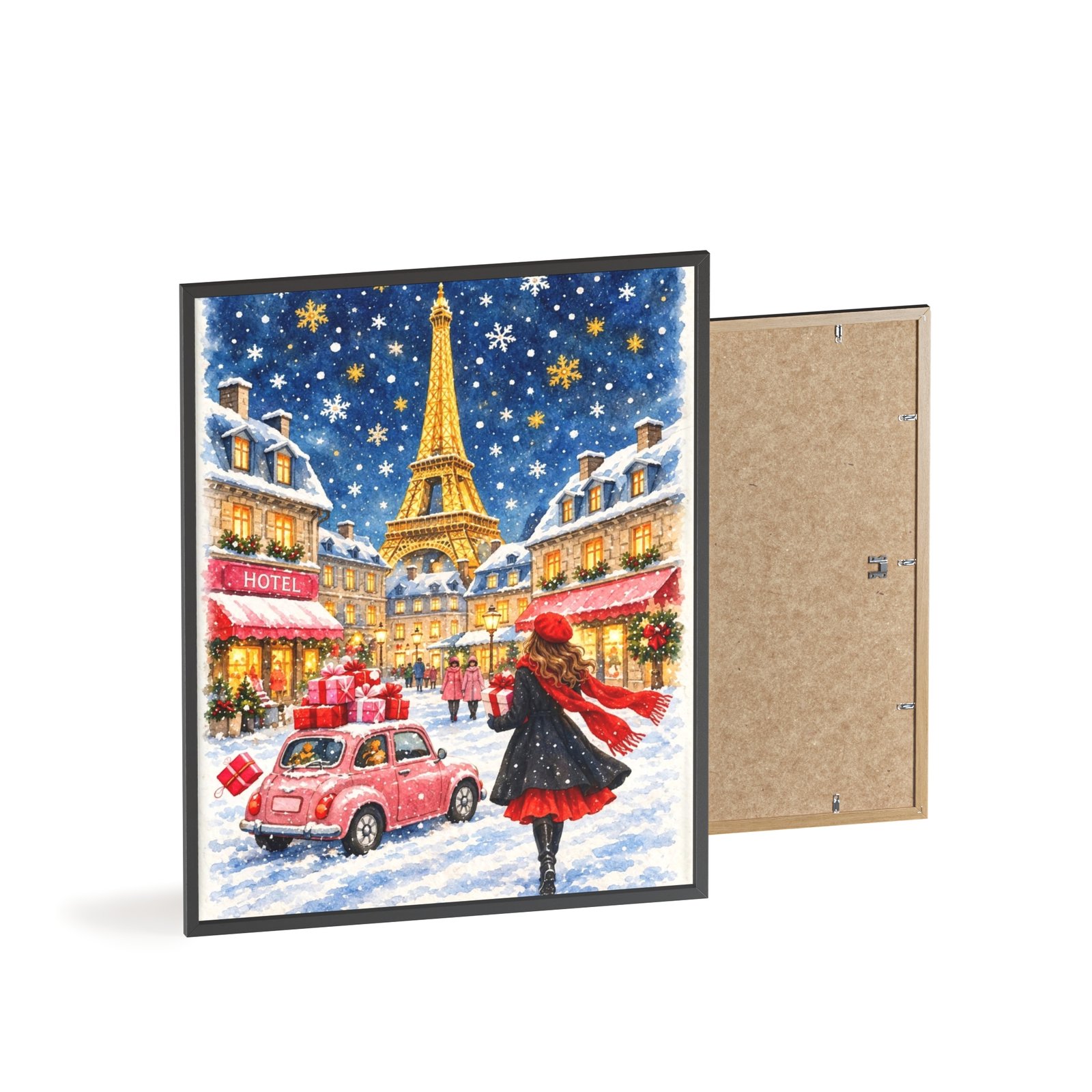 Paris Winter Holiday Poster with Wooden Frame — Eiffel Tower Christmas Street Scene - Image 30
