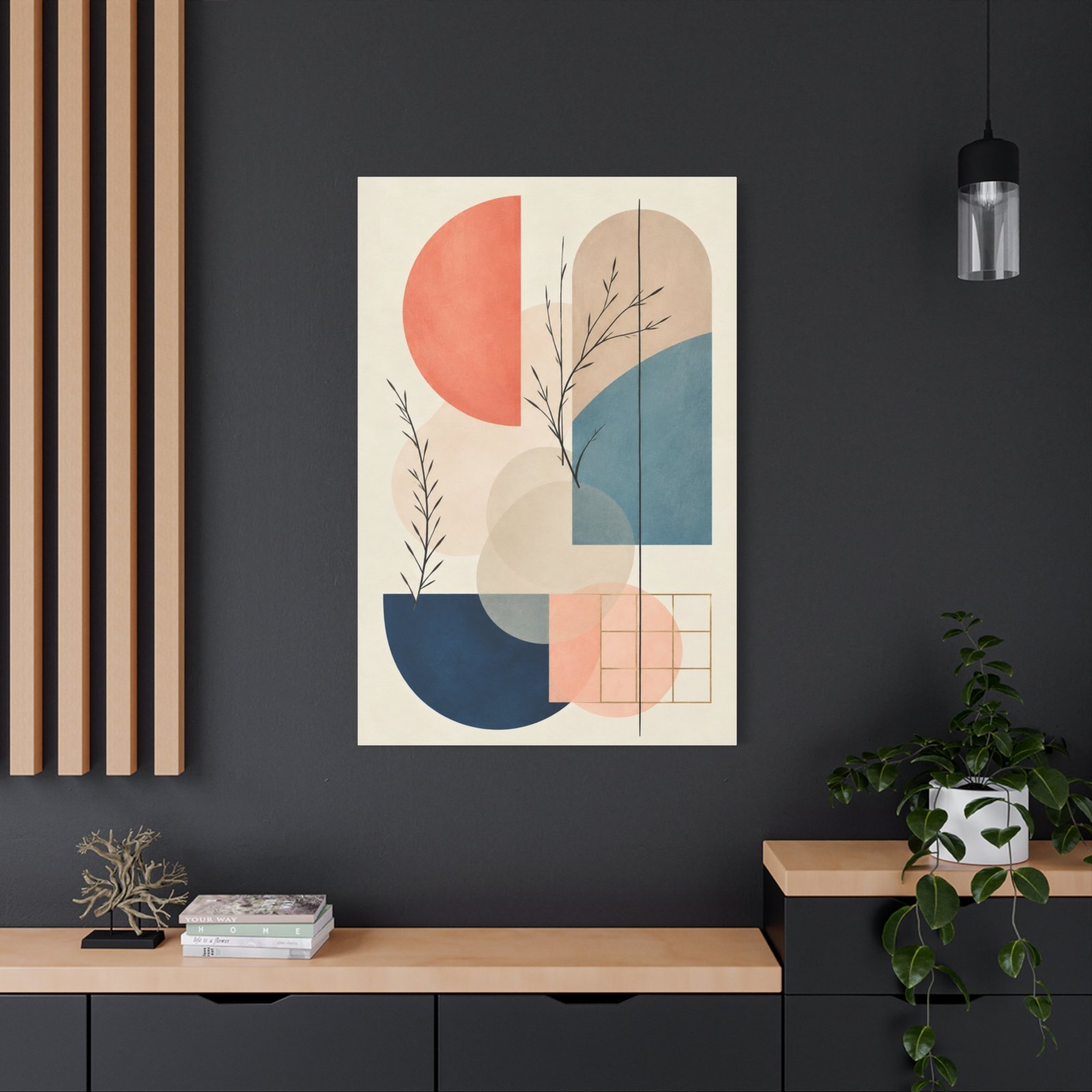 Abstract Geometric Canvas Wall Art — Modern Pastel Shapes with Botanical Line Accents - Image 4