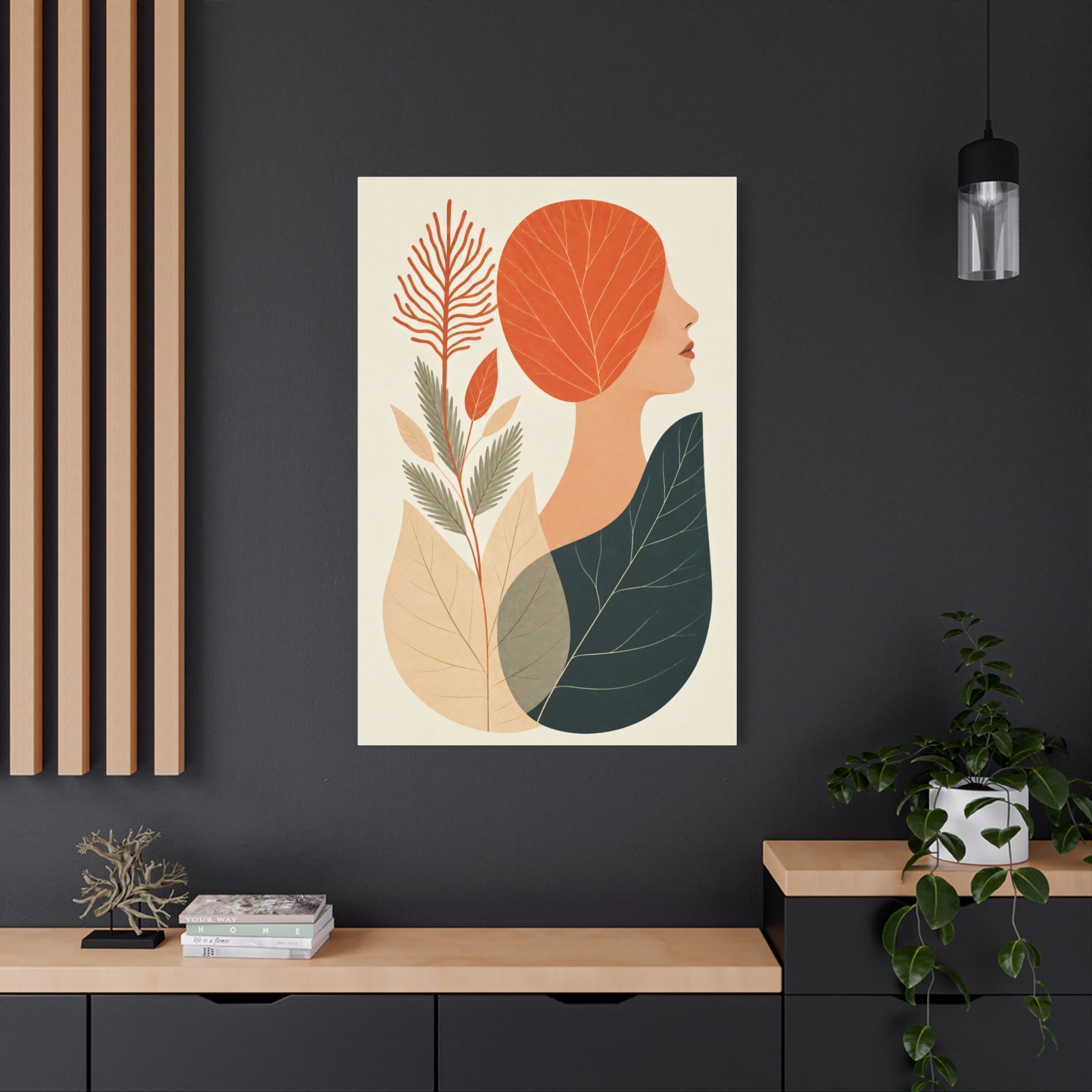 Abstract Woman & Leaves Matte Canvas Art – Stretched Wall Print - Image 4