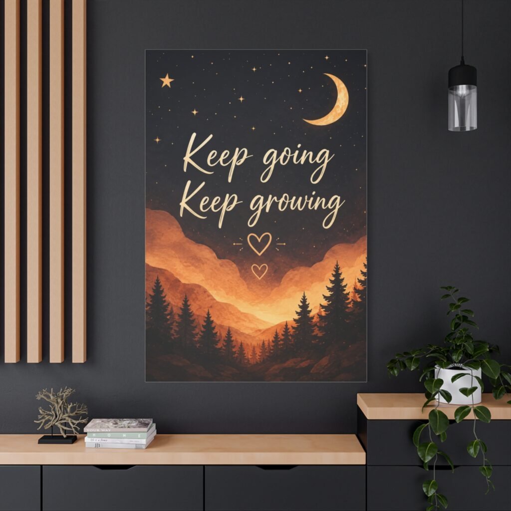 Keep Going Keep Growing Canvas Wall Art — Inspirational Night Sky Landscape