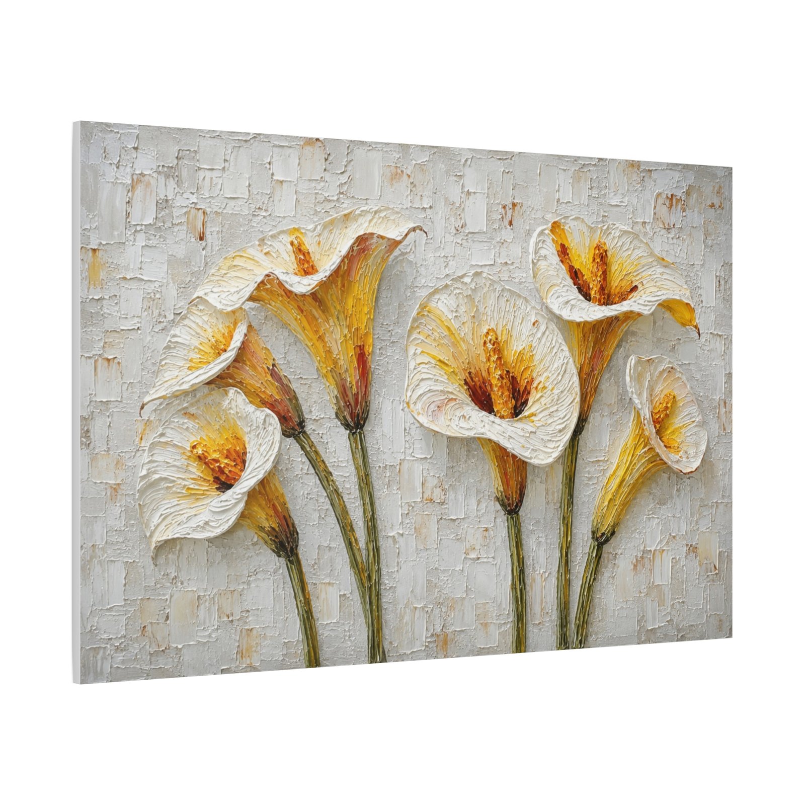 Calla Lily Textured Canvas Wall Art — Yellow White Floral Stretched Matte Print - Image 3