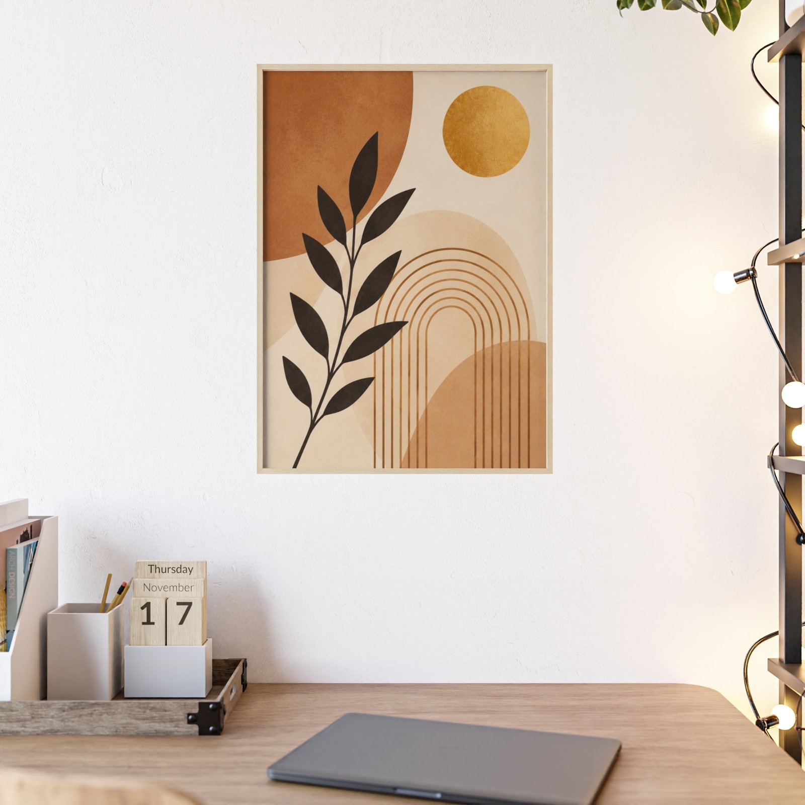 Abstract Boho Botanical Poster with Wooden Frame — Midcentury Earth Tone Wall Art - Image 3