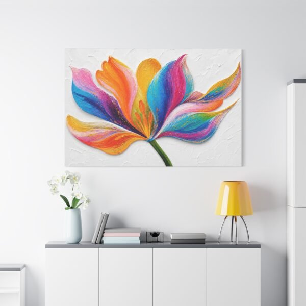 Colorful Floral Canvas Wall Art — Vibrant Rainbow Petal Painting on Matte Stretched Canvas - Image 1