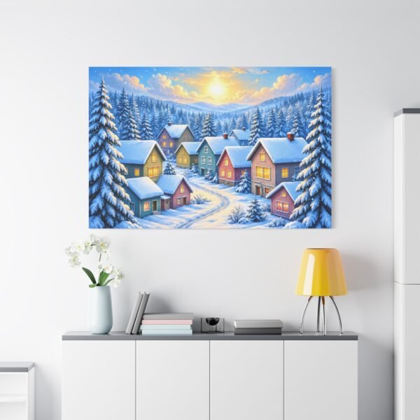 Winter Village Matte Canvas Wall Art — Snowy Cabin Holiday Landscape - Image 3