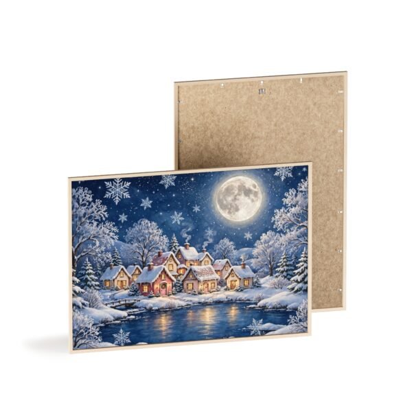 Framed Winter Village Poster — Moonlit Snowy Cottage Wall Art - Image 4