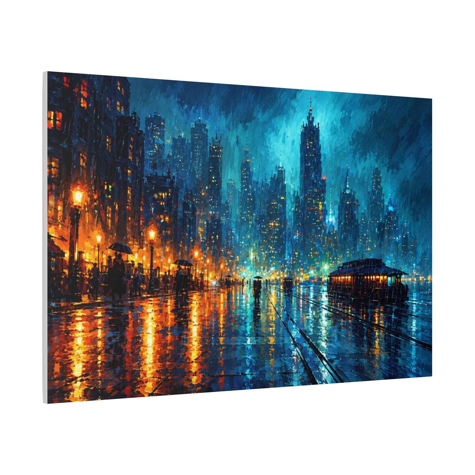 City Lights Matte Canvas Print — Rainy Night Urban Skyline Wall Art - Image 2