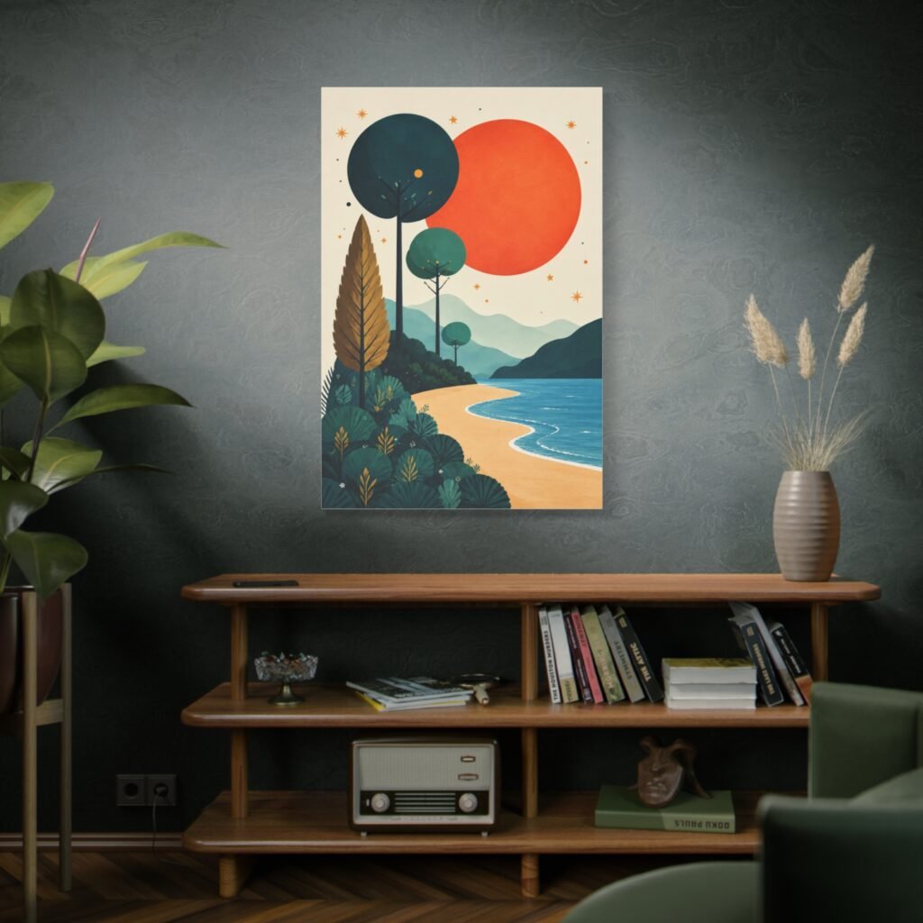 Modern Retro Sunset Beach Matte Canvas Wall Art