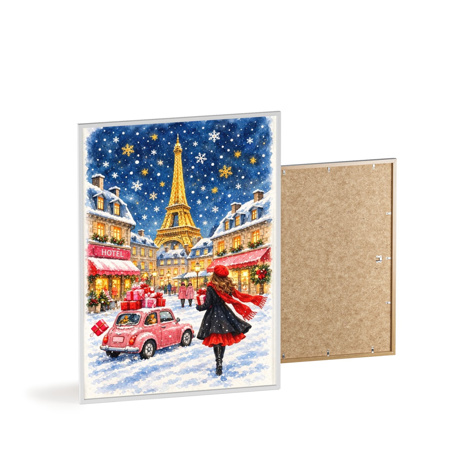 Paris Winter Holiday Poster with Wooden Frame — Eiffel Tower Christmas Street Scene - Image 70