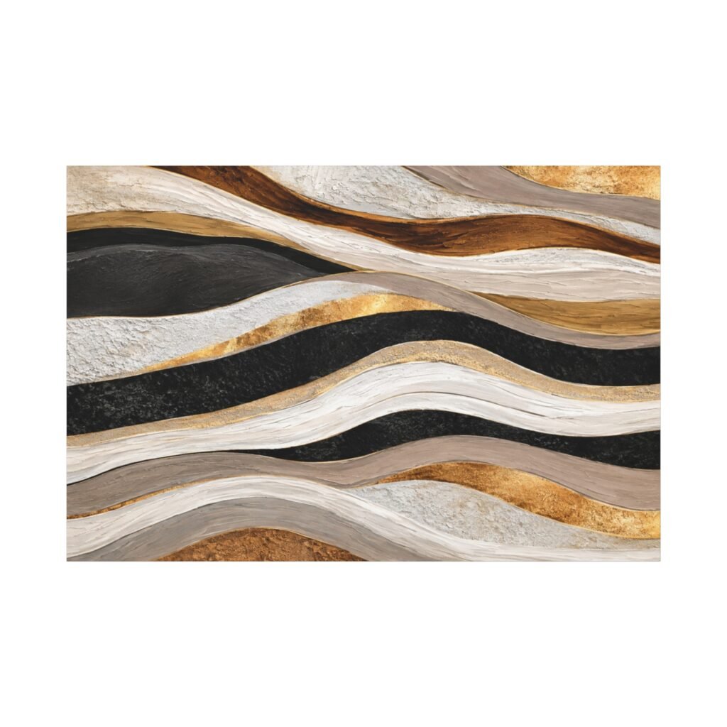 Abstract Wavy Gold & Black Matte Canvas Wall Art