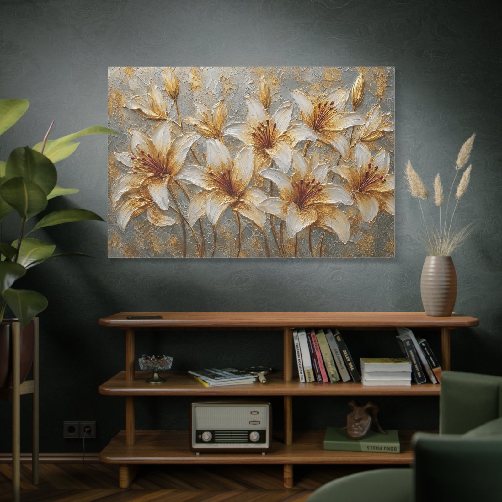 Gold and Ivory Lily Canvas Wall Art — Matte Stretched Floral Painting - Image 5
