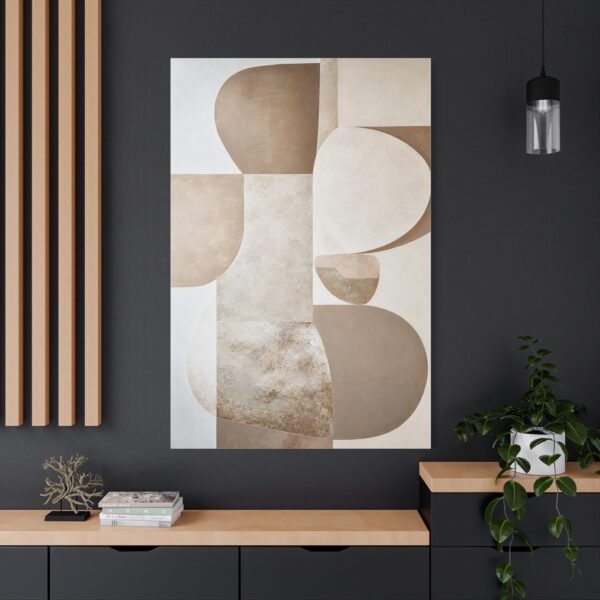 Neutral Abstract Canvas Wall Art – Beige Minimalist Geometric Stretched Canvas - Image 4