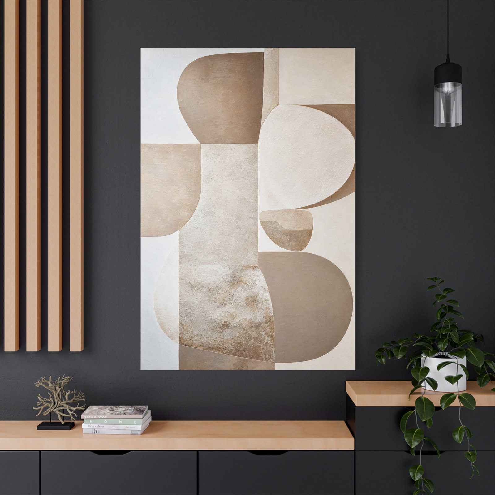 Neutral Abstract Canvas Wall Art – Beige Minimalist Geometric Stretched Canvas - Image 4