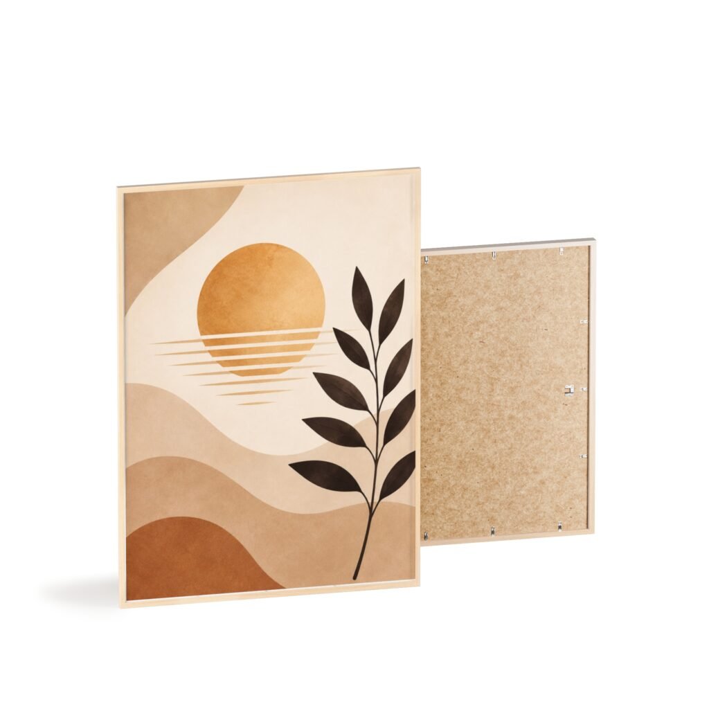 Midcentury Sun & Leaf Framed Poster — Abstract Boho Wall Art