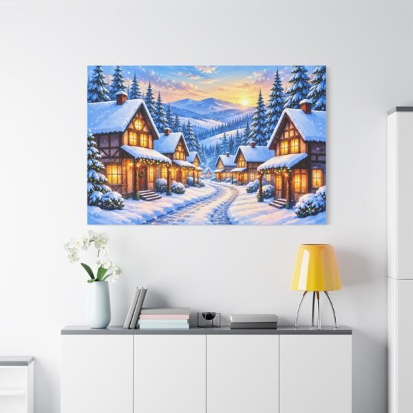 Winter Village Matte Canvas Print — Snowy Cottage Landscape Wall Art - Image 3