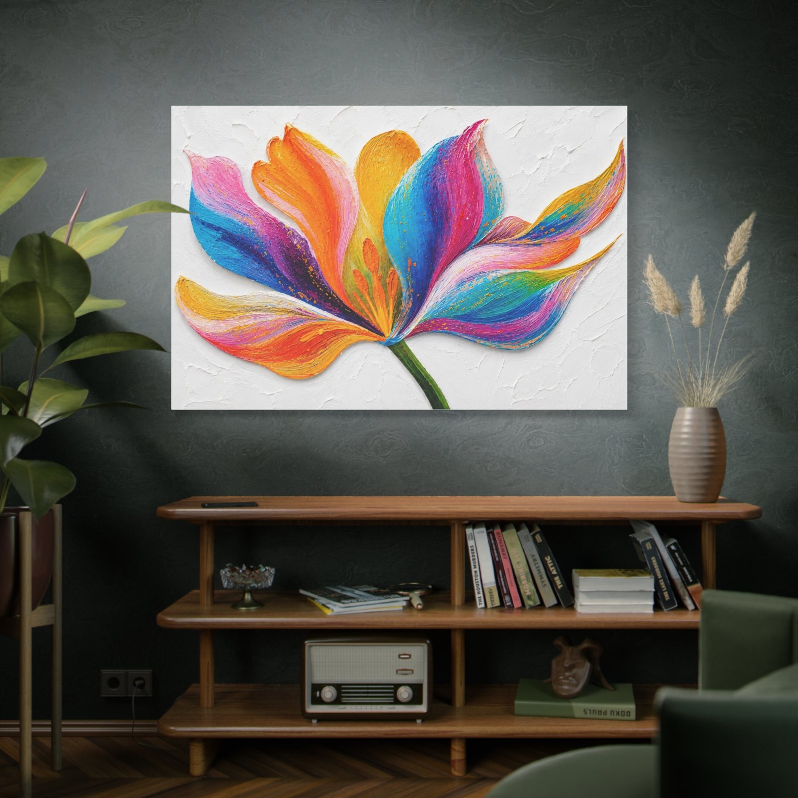Colorful Floral Canvas Wall Art — Vibrant Rainbow Petal Painting on Matte Stretched Canvas - Image 5