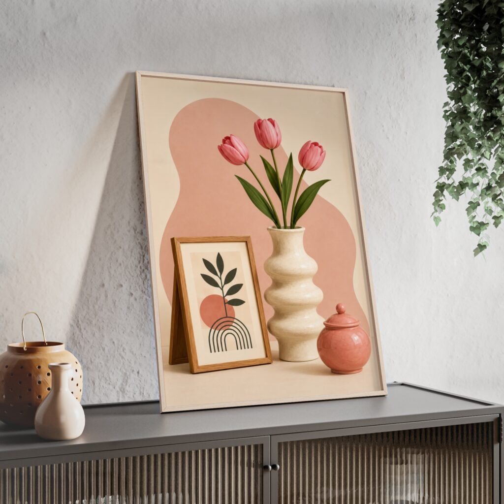 Framed Floral Poster – Pink Tulips Still Life Wall Art