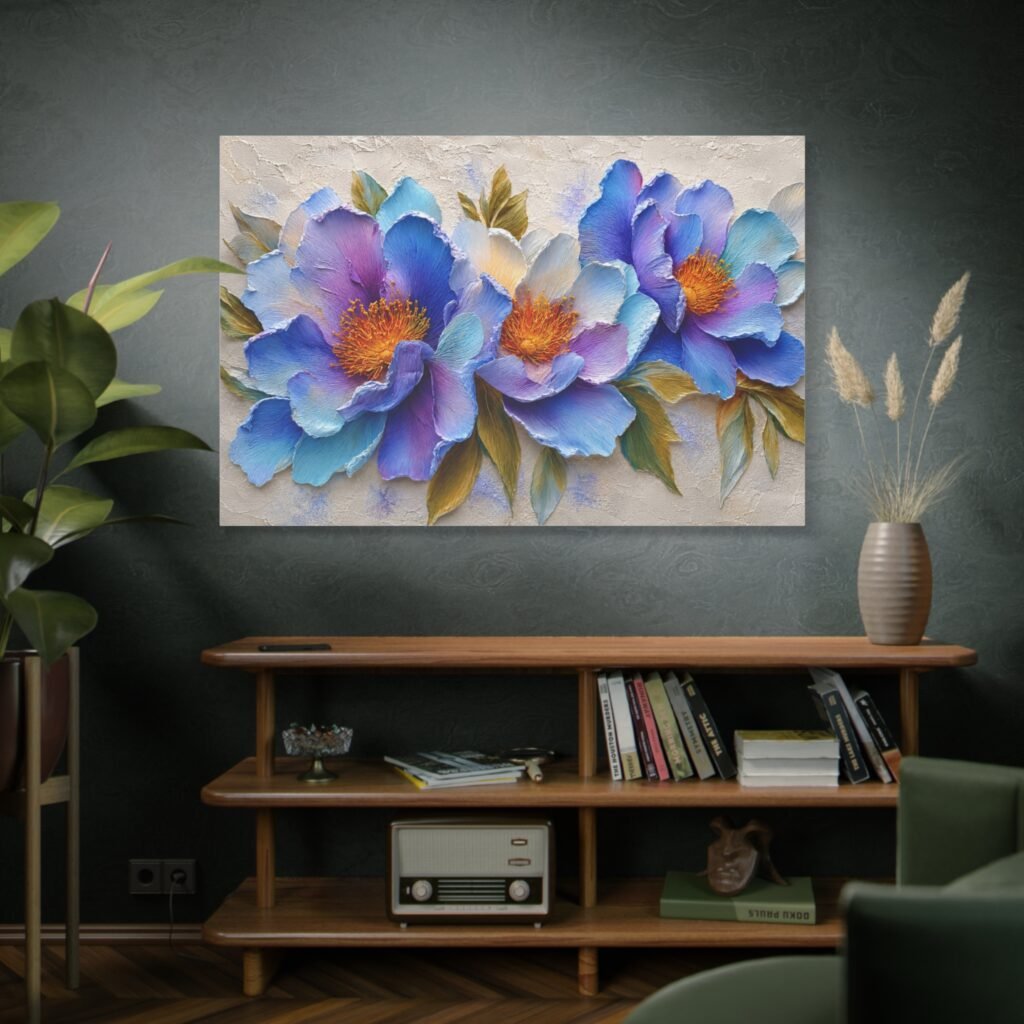Blue Purple Peony Floral Canvas Wall Art - Matte Stretched 1.25"