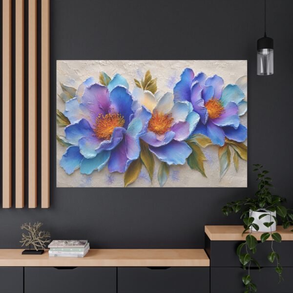 Blue Purple Peony Floral Canvas Wall Art - Matte Stretched 1.25" - Image 4