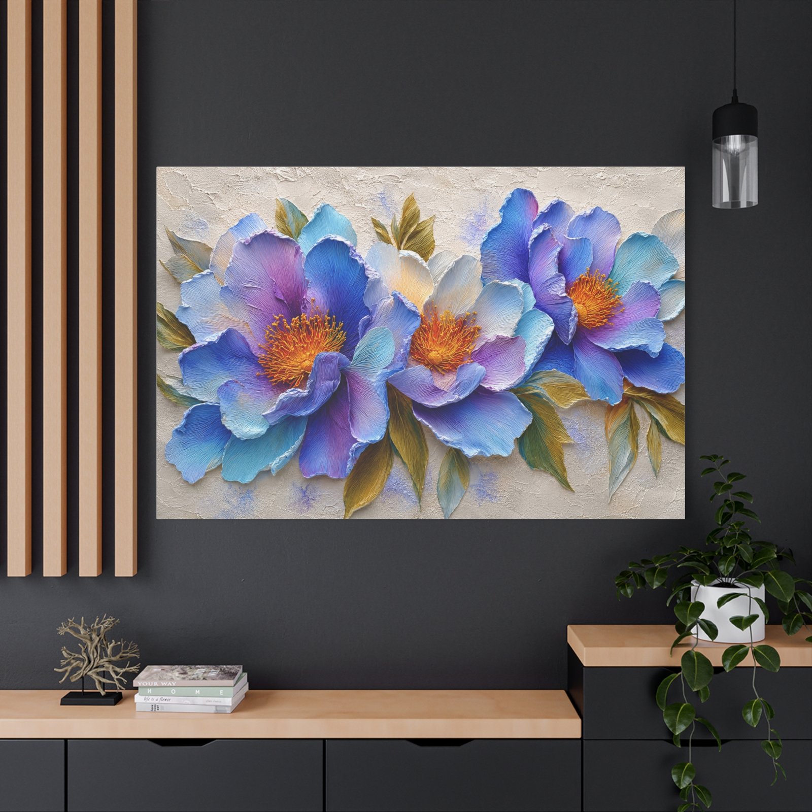 Blue Purple Peony Floral Canvas Wall Art - Matte Stretched 1.25" - Image 4