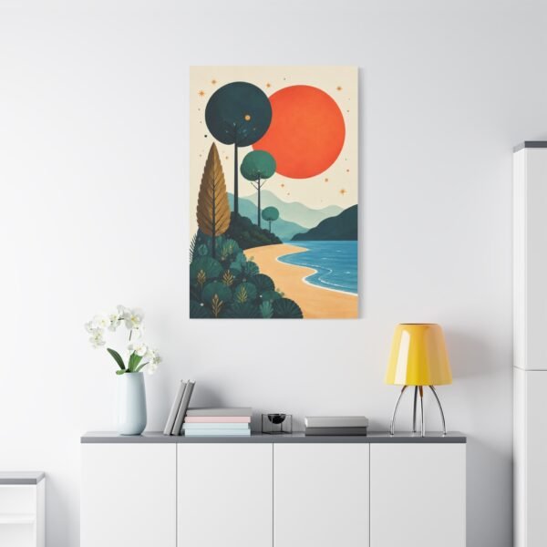 Modern Retro Sunset Beach Matte Canvas Wall Art - Image 1