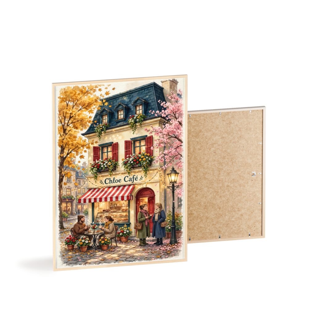 Café Street Scene Poster with Wooden Frame — Chloe Café Parisian Wall Art