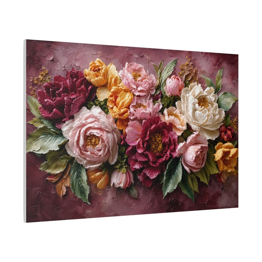 Floral Oil-Paint Peony Canvas Print — Stretched Matte Wall Art
