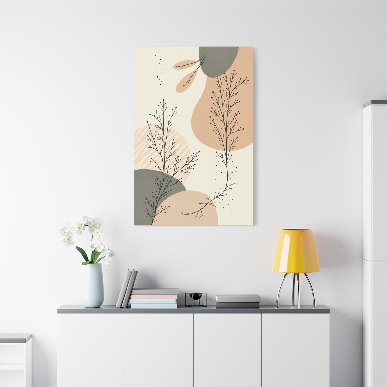 Abstract Botanical Matte Canvas Wall Art – Neutral Terracotta & Sage Stretched Canvas - Image 1