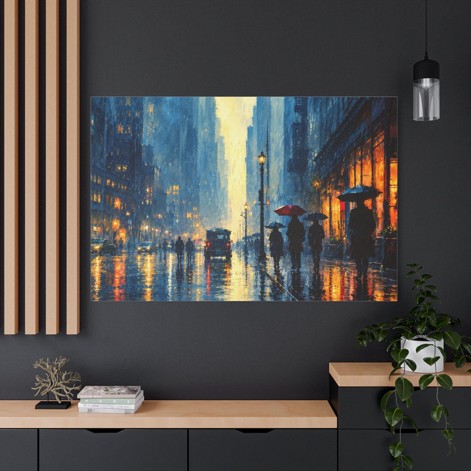 City Rainfall Canvas Print — Impressionist Urban Street Scene with Umbrellas - Image 4