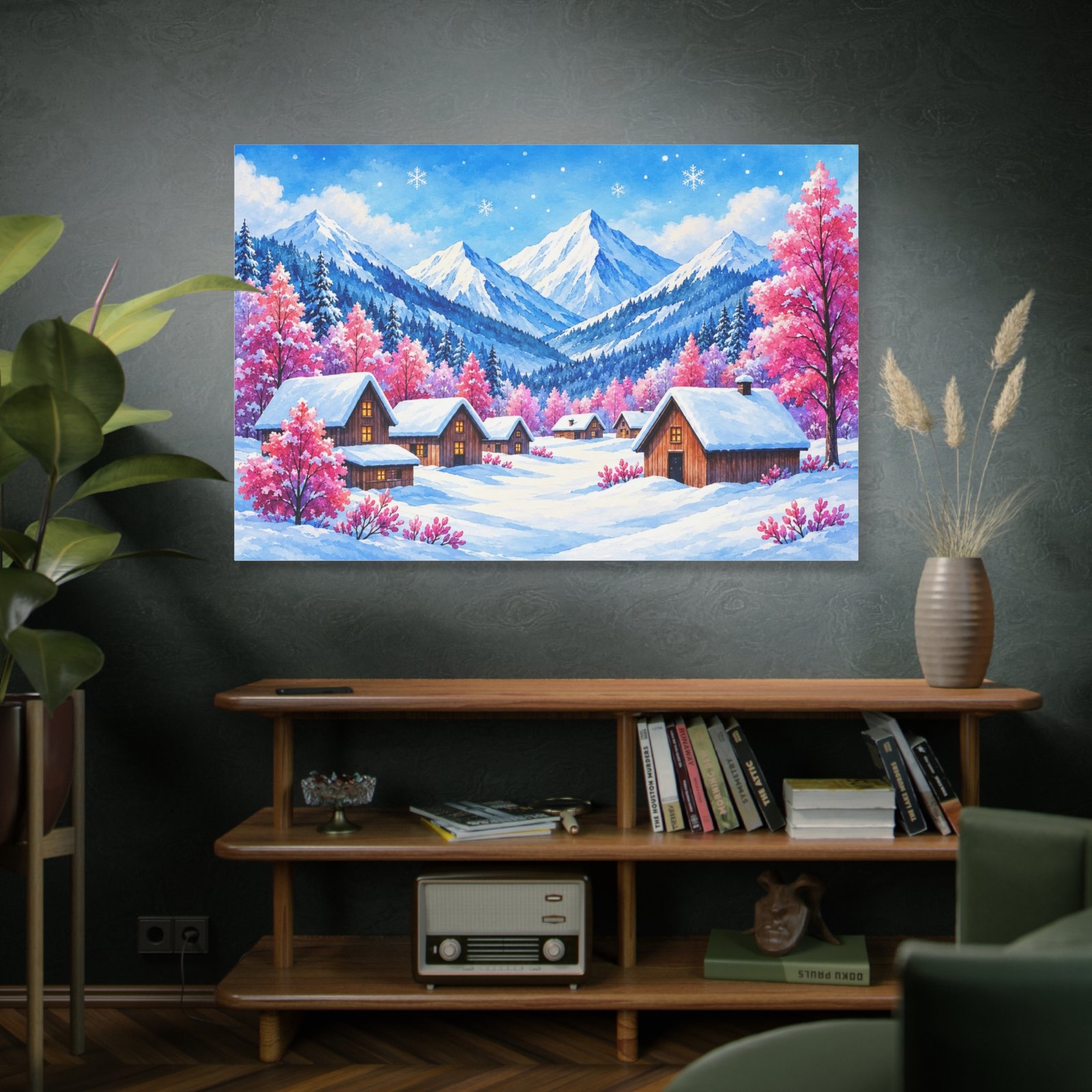 Winter Cabin Canvas Wall Art — Snowy Mountain Village Matte Stretched Print - Image 5