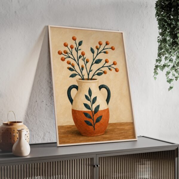 Botanical Vase Poster with Wooden Frame — Rustic Floral Wall Art Print - Image 2