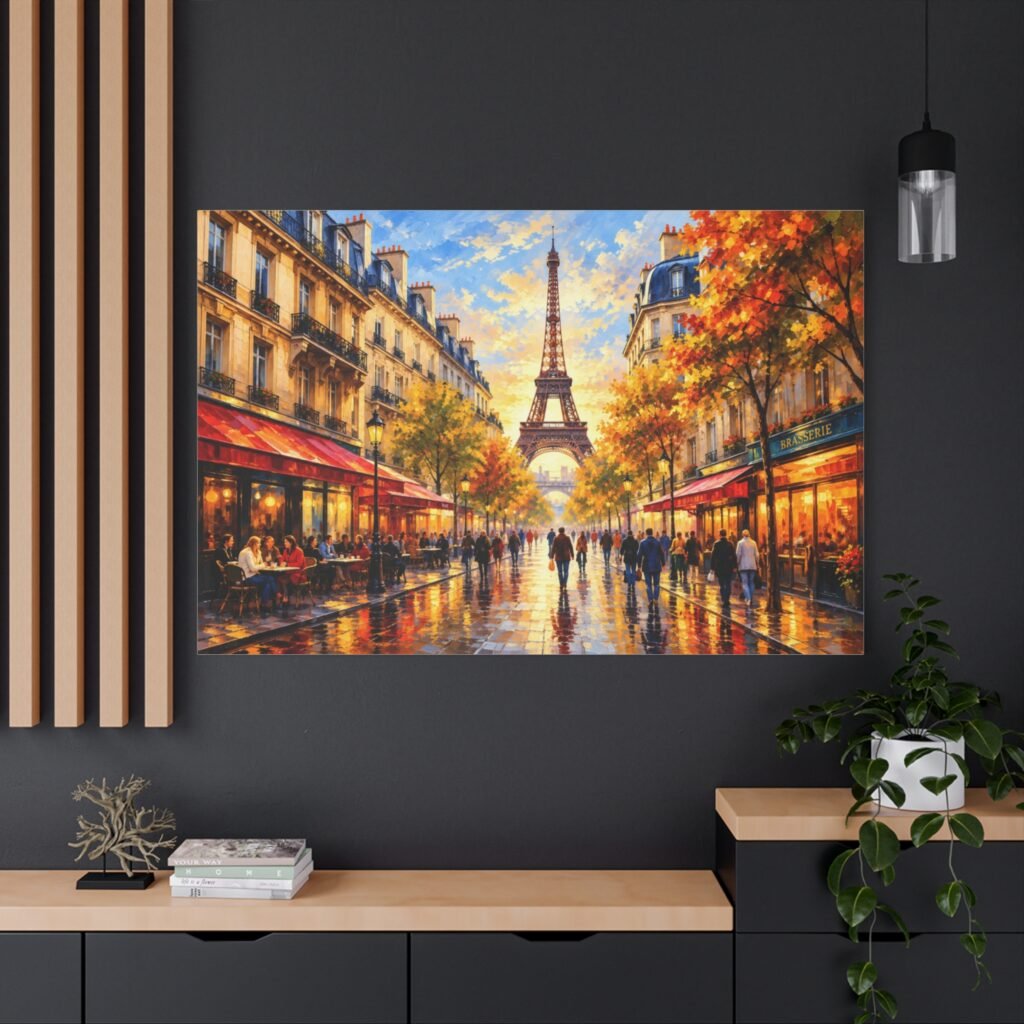 Eiffel Tower Paris Street Scene Matte Canvas Wall Art, Stretched