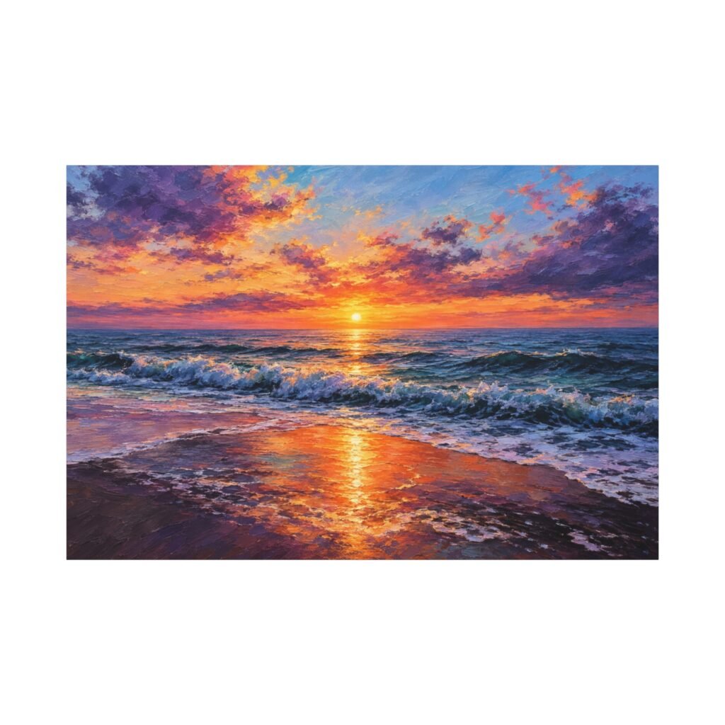 Sunset Ocean Canvas Print — Vibrant Seascape Matte Stretched Wall Art