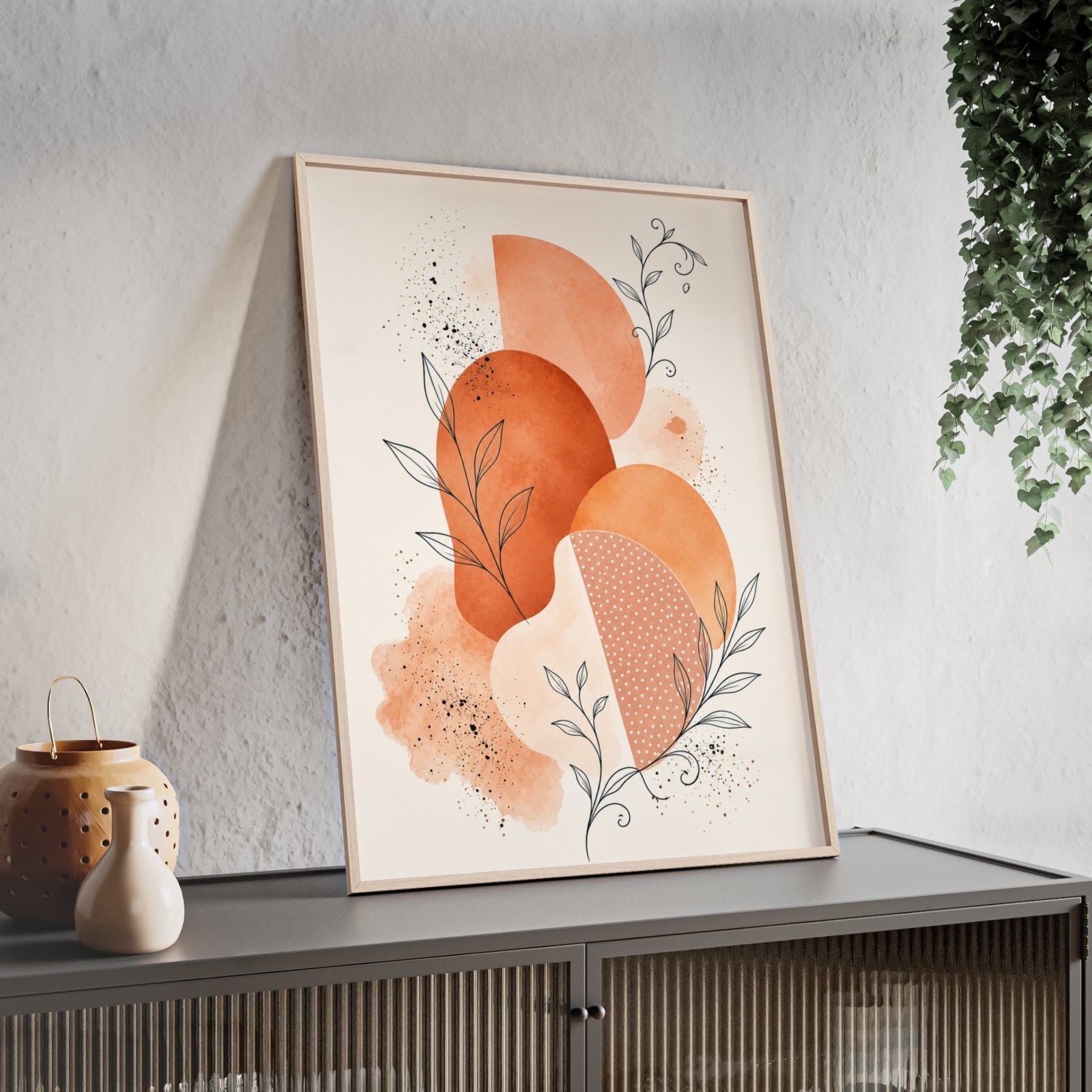 Boho Terracotta Botanical Poster with Wooden Frame - Image 3