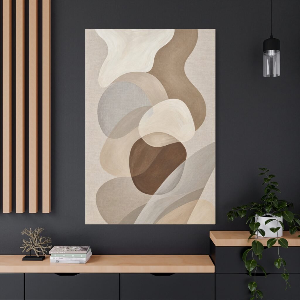 Neutral Abstract Canvas Art – Earth Tone Organic Shapes Matte Stretched Canvas
