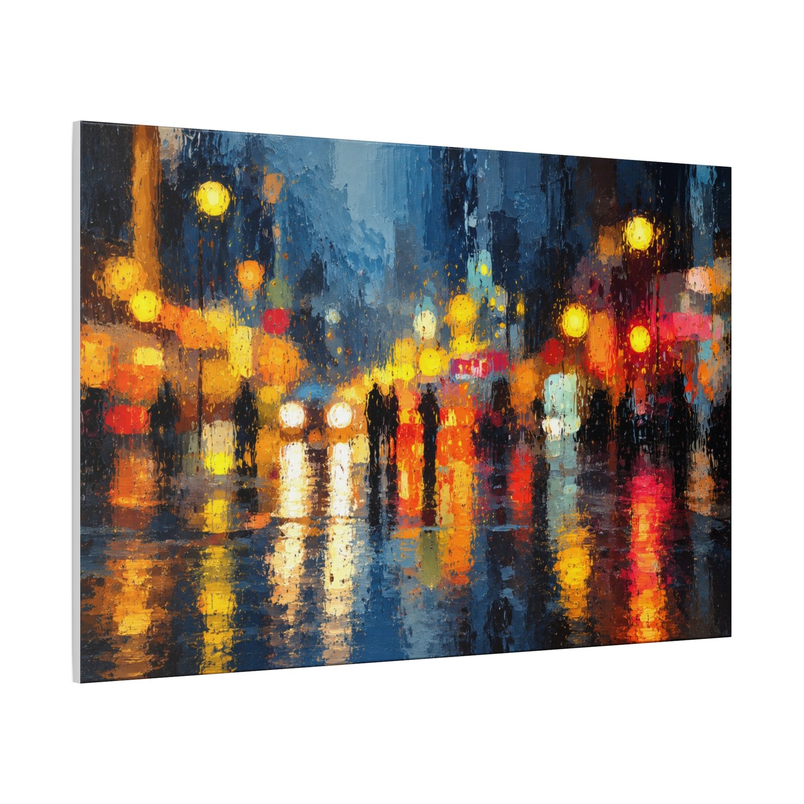 City Night Rainscape Matte Canvas Wall Art — Abstract Urban Street Lights Painting - Image 3