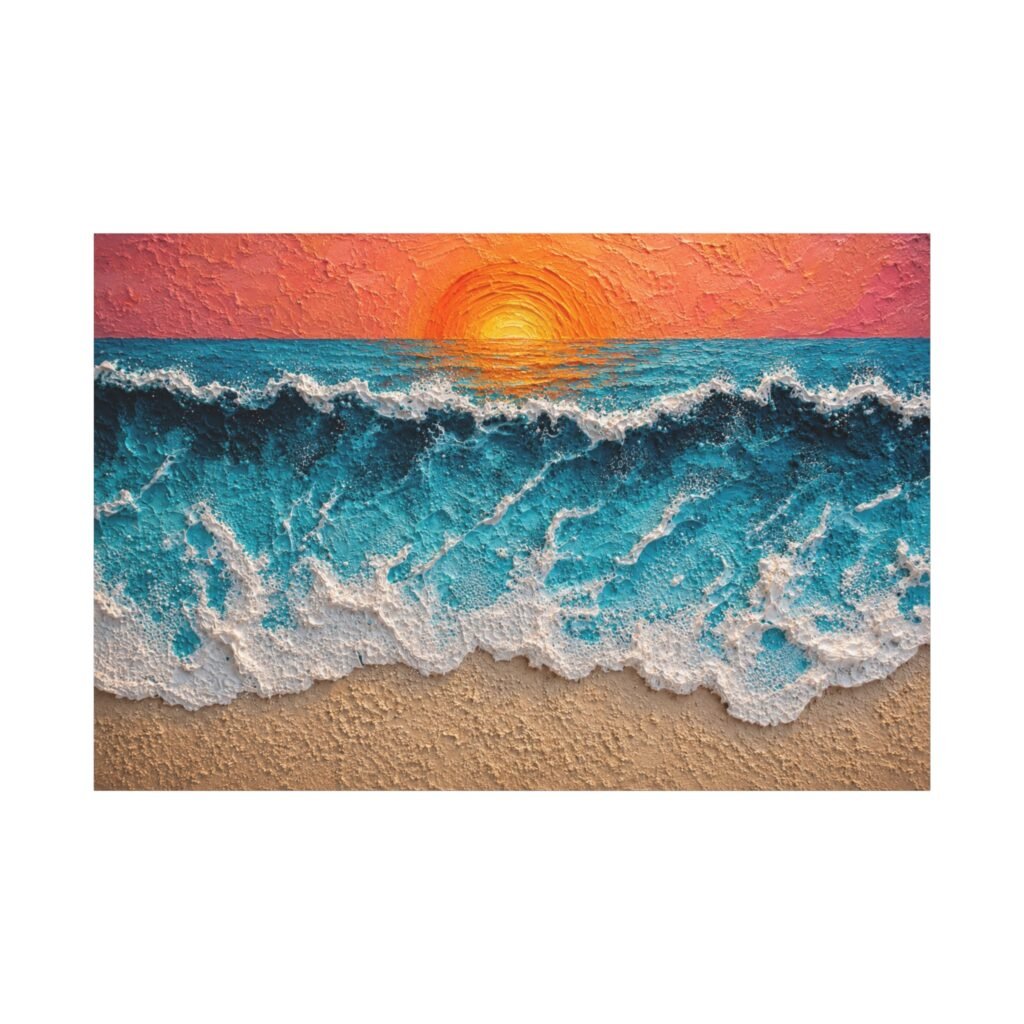 Sunset Ocean Waves Matte Canvas Wall Art — Stretched Beach Painting