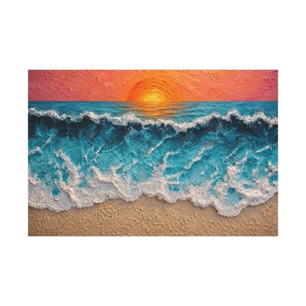 Sunset Ocean Waves Matte Canvas Wall Art — Stretched Beach Painting - Image 1