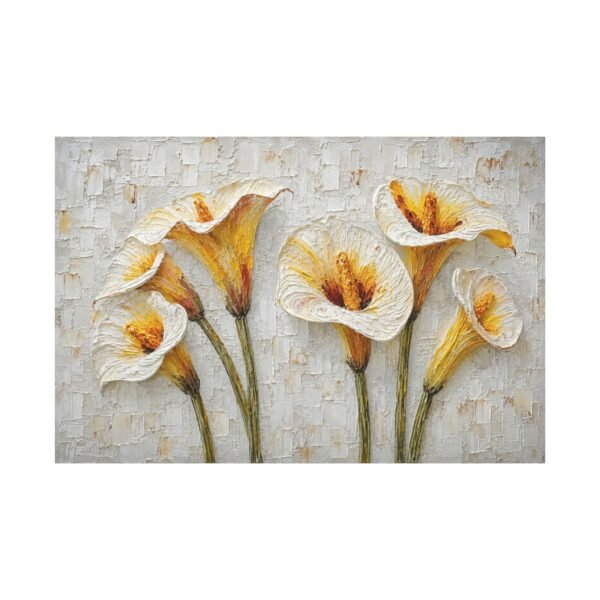 Calla Lily Textured Canvas Wall Art — Yellow White Floral Stretched Matte Print - Image 2