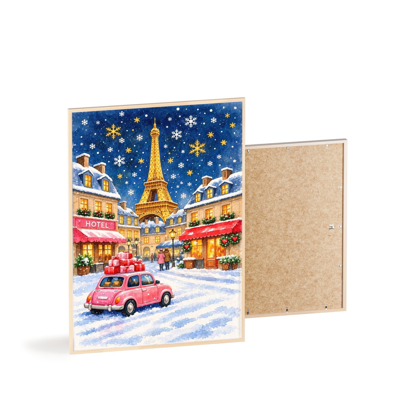 Eiffel Tower Winter Street Poster with Wooden Frame — Festive Paris Holiday Wall Art - Image 4
