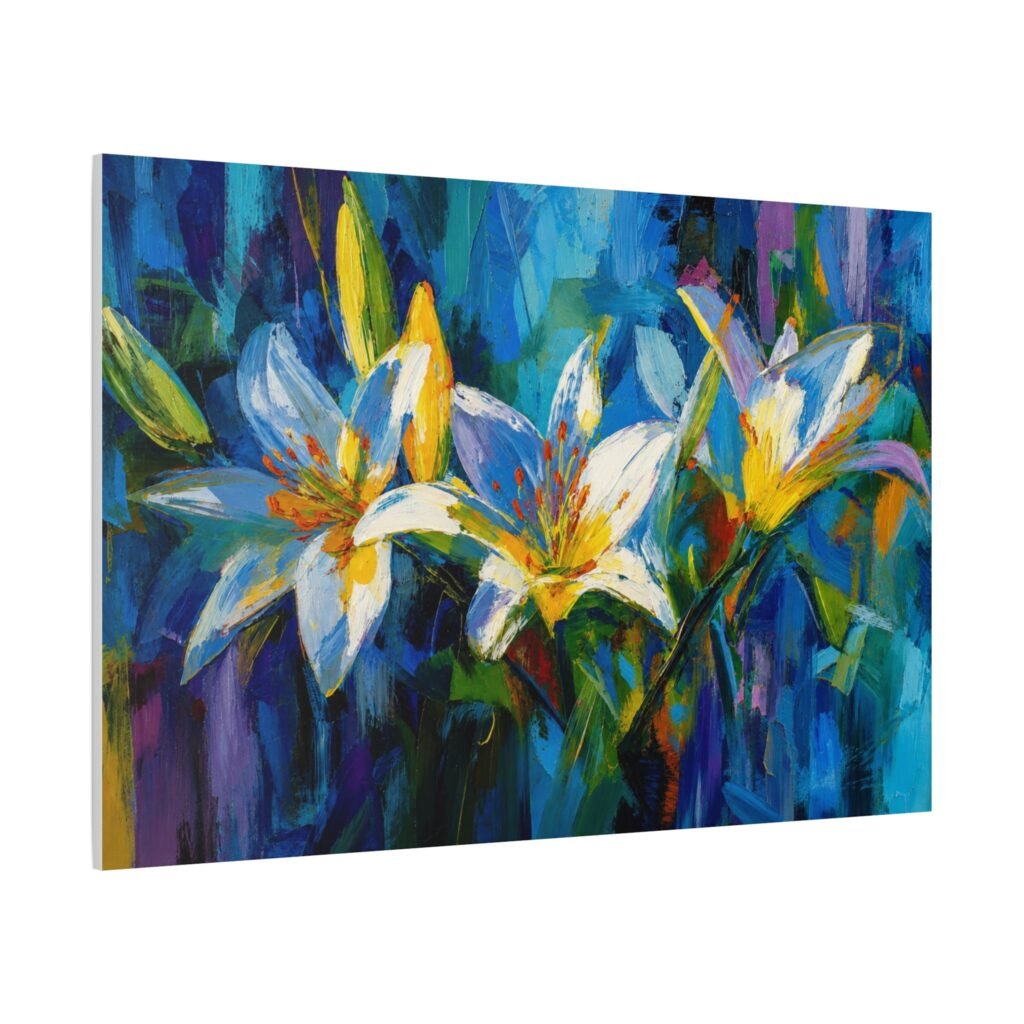 Blue & Gold Lily Abstract Wall Art Printable | Matte Stretched Wall Art