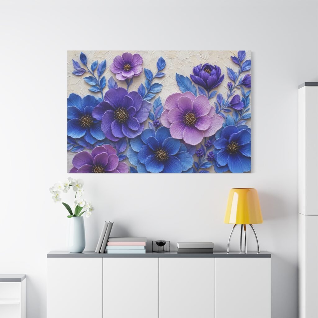Purple Blue Floral Canvas Wall Art – Matte Stretched 1.25"