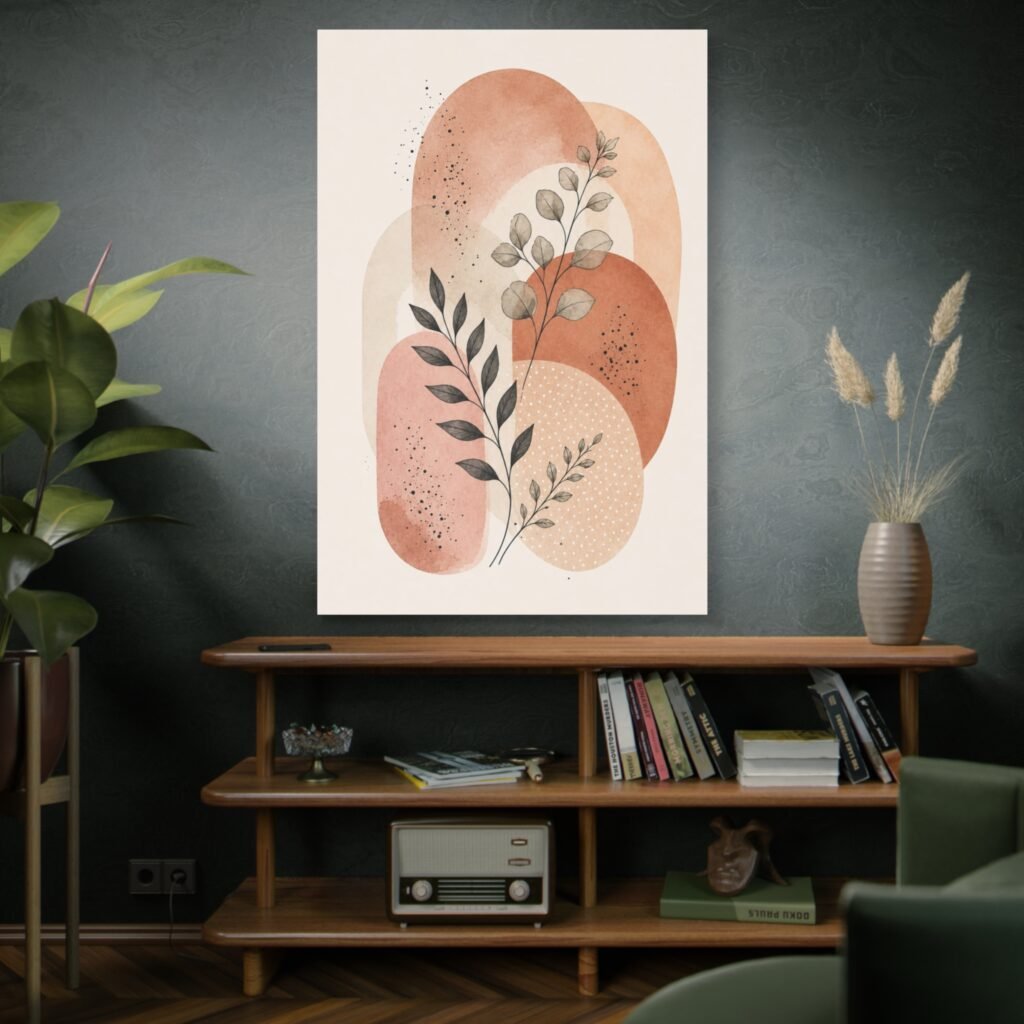 Botanical Abstract Canvas Wall Art — Terracotta Watercolor Leaves