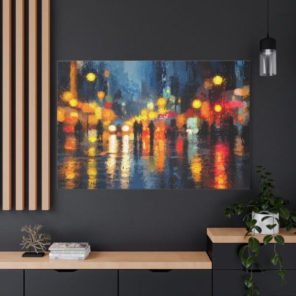 City Night Rainscape Matte Canvas Wall Art — Abstract Urban Street Lights Painting - Image 4