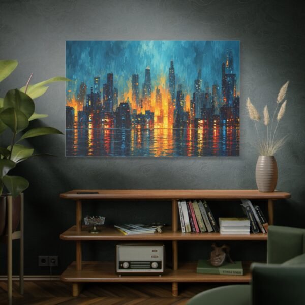 City Lights Abstract Matte Canvas Print — Blue & Amber Skyline Wall Art, Stretched 1.25" - Image 5