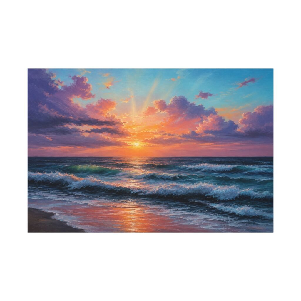 Seascape Sunset Matte Canvas Print — Stretched Beach Wall Art
