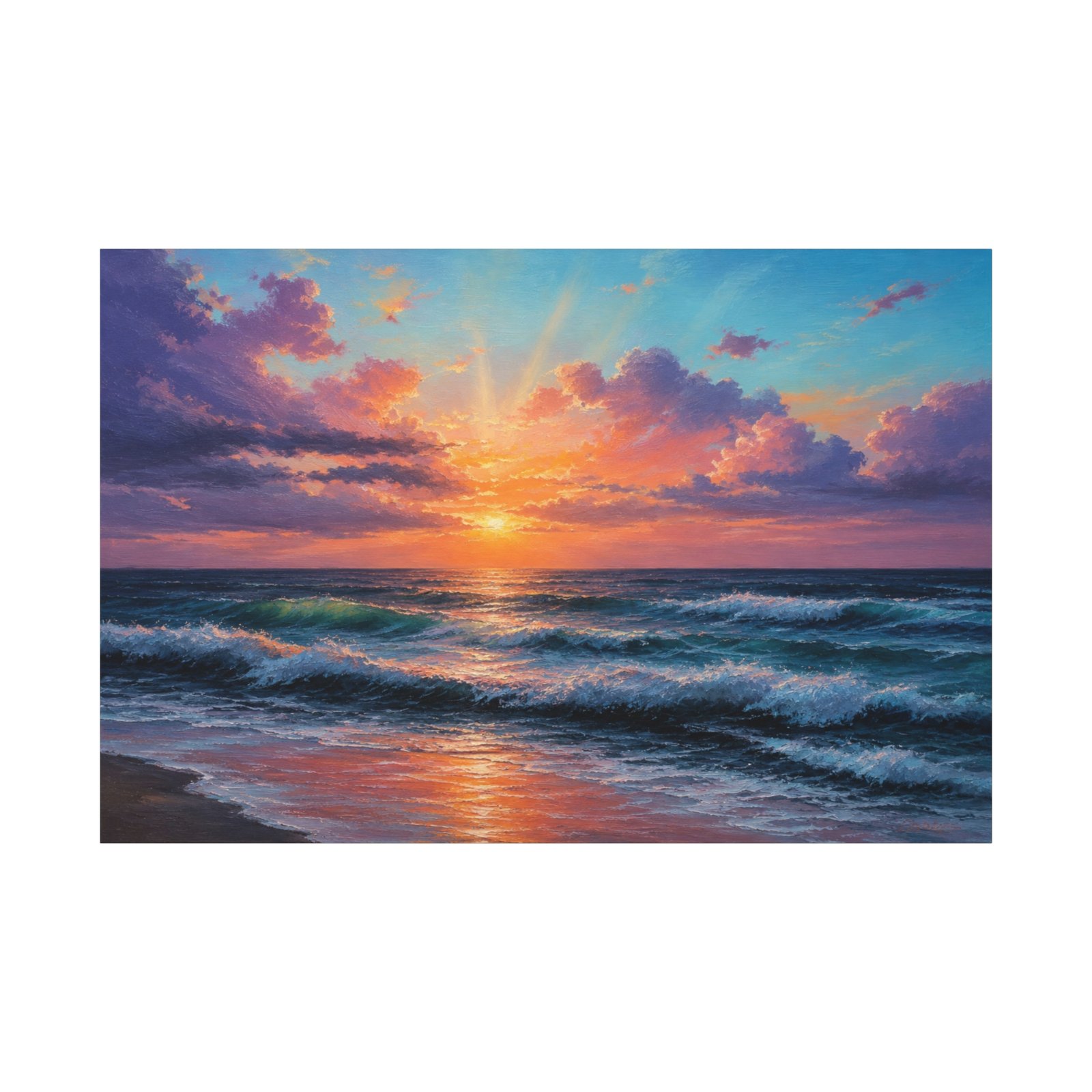 Seascape Sunset Matte Canvas Print — Stretched Beach Wall Art - Image 1