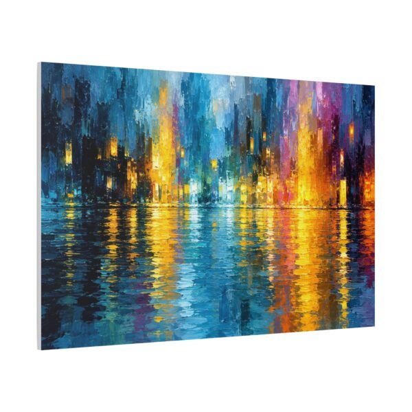 Abstract City Nightscape Canvas Print — Colorful Reflections Matte Stretched Wall Art - Image 3