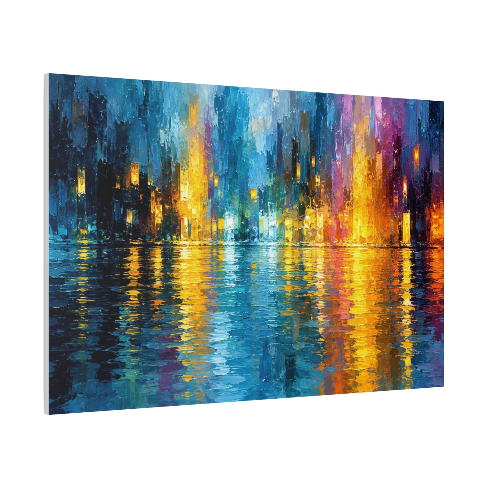 Abstract City Nightscape Canvas Print — Colorful Reflections Matte Stretched Wall Art - Image 3